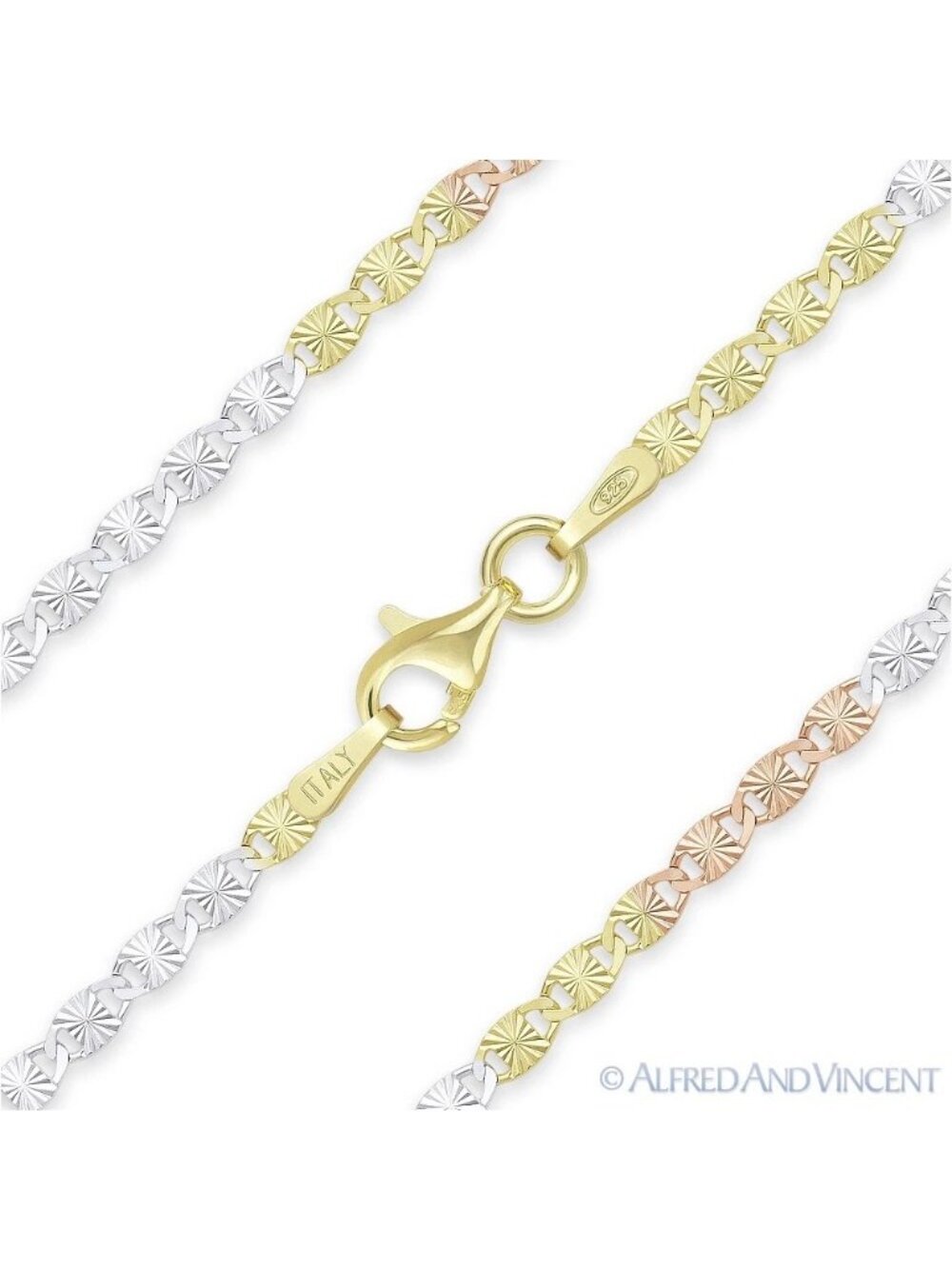 2.2mm Valentino Link D-Cut Chain Necklace in 3-Tone .925 Sterling Silver 20"